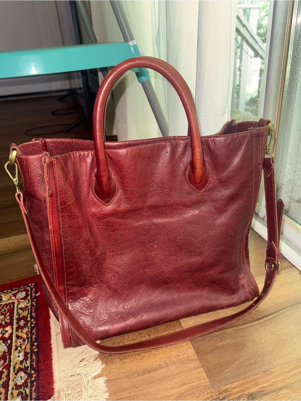 Madewell Burgundy Leather Tote with Detachable Strap